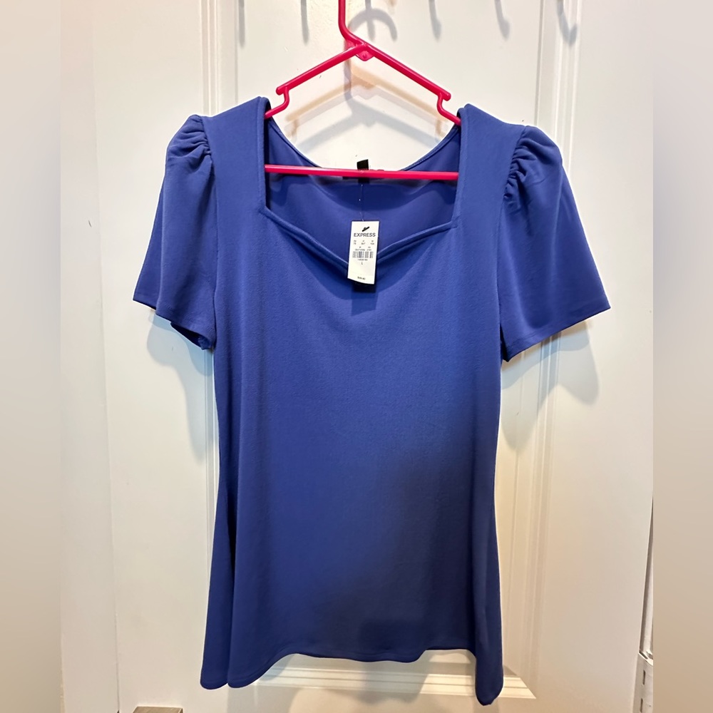 Express purple/blue short sleeve top. Size large.